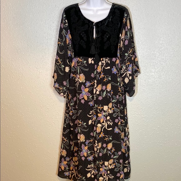 Johnny Was Jade Black Burnout Dolman Sleeve Floral Midi Sundress - Picture 12 of 13